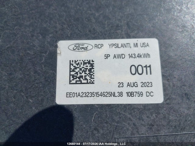 12660144 :رقم المزاد ، 1FT6W1EV7PWG28034 vin ، 2023 Ford F-150 Lightning Battery Lightning Lariat مزاد بيع