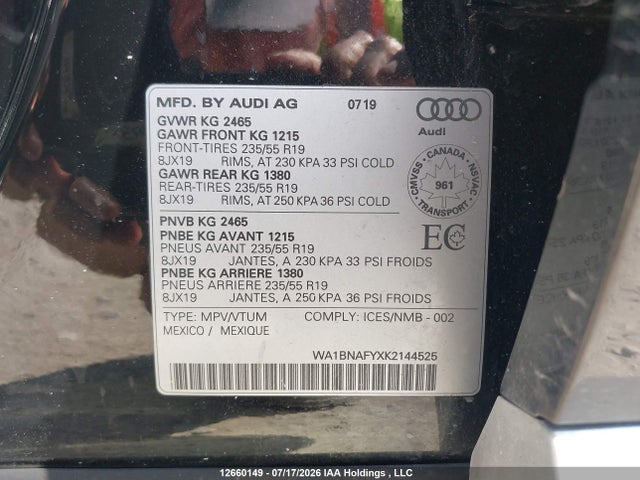 2019 Audi Q5 Premium Plus მანქანა იყიდება აუქციონზე, vin: WA1BNAFYXK2144525, აუქციონის ნომერი: 12660149