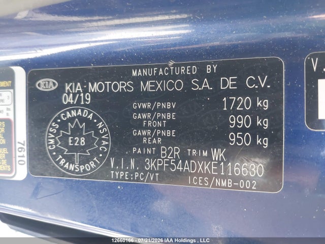 2019 Kia Forte Ex/ex Limited/ex Premium/ex+ მანქანა იყიდება აუქციონზე, vin: 3KPF54ADXKE116630, აუქციონის ნომერი: 12660166