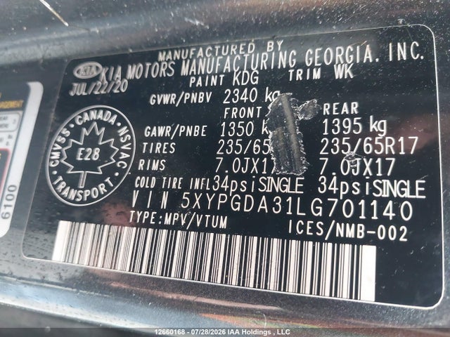 KIA Sorento L/lx 2020 5XYPGDA31LG701140 Image 9