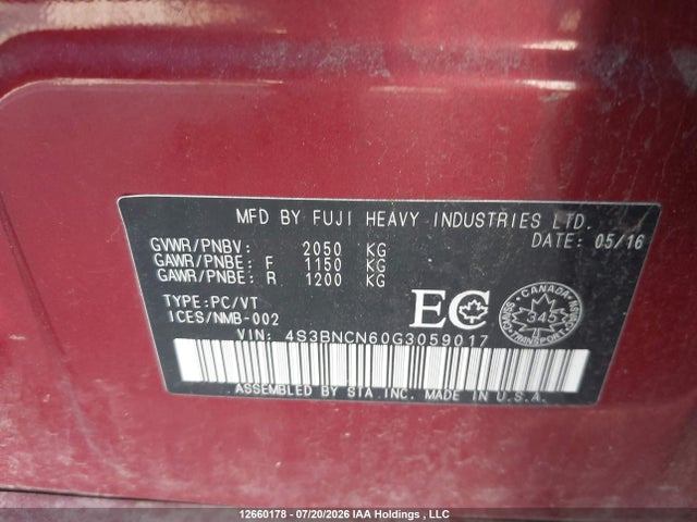 Продажа на аукционе авто 2016 Subaru Legacy 2.5i Limited, vin: 4S3BNCN60G3059017, номер лота: 12660178