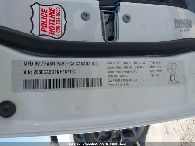 Продаж на аукціоні авто 2022 Chrysler 300 Touring L, vin: 2C3CCASG1NH187194, номер лоту: 12660189