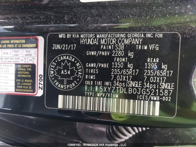 Aukcja sprzedaży 2018 Hyundai Santa Fe Sport, vin: 5XYZTDLB0JG521587, numer aukcji: 12660193