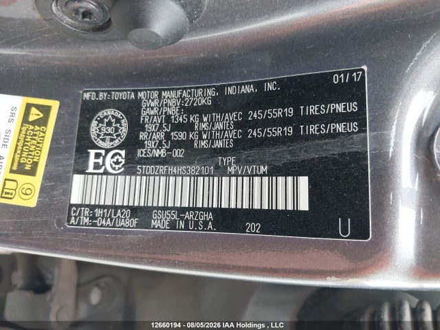 5TDDZRFH4HS382101 Toyota Highlander Limited