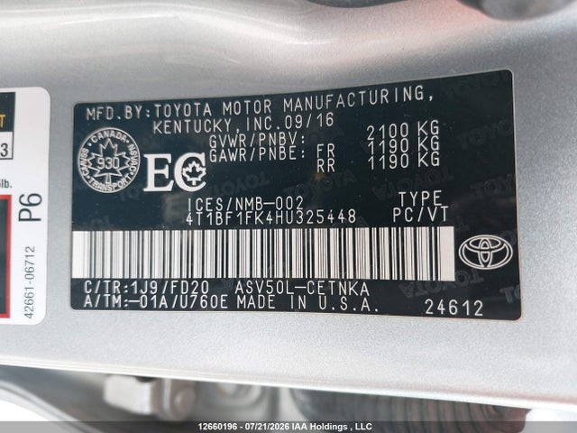 4T1BF1FK4HU325448 Toyota Camry Le/xle/se/xse