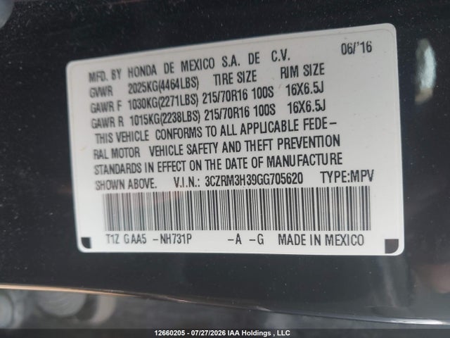 3CZRM3H39GG705620 Honda CR-V LX