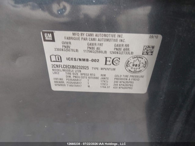 Продажа на аукционе авто 2011 Chevrolet Equinox Ls, vin: 2CNFLCEC6B6232825, номер лота: 12660238
