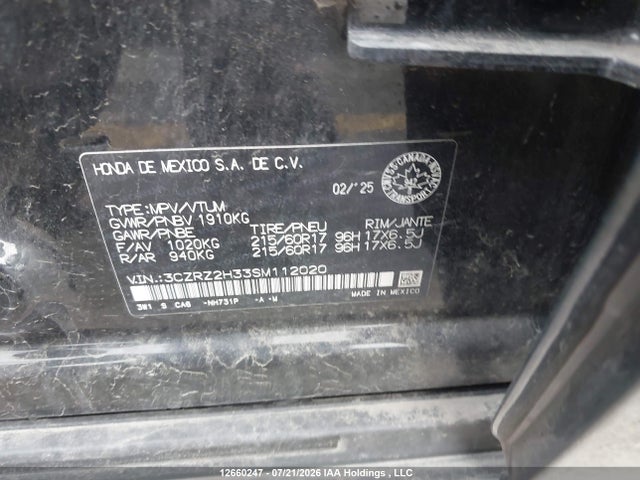 3CZRZ2H33SM112020 Honda Hr-v Lx Awd