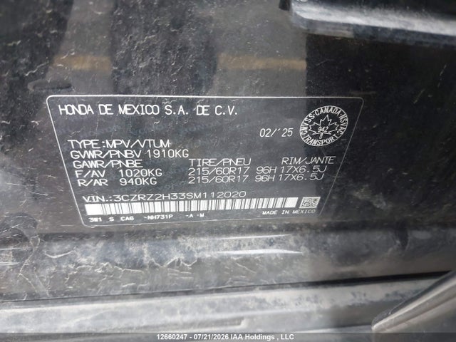 3CZRZ2H33SM112020 Honda Hr-v Lx Awd