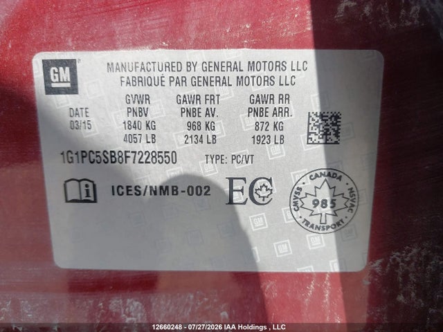 1G1PC5SB8F7228550 Chevrolet Cruze