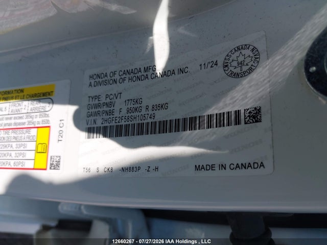 2HGFE2F58SH105749 Honda Civic Sport