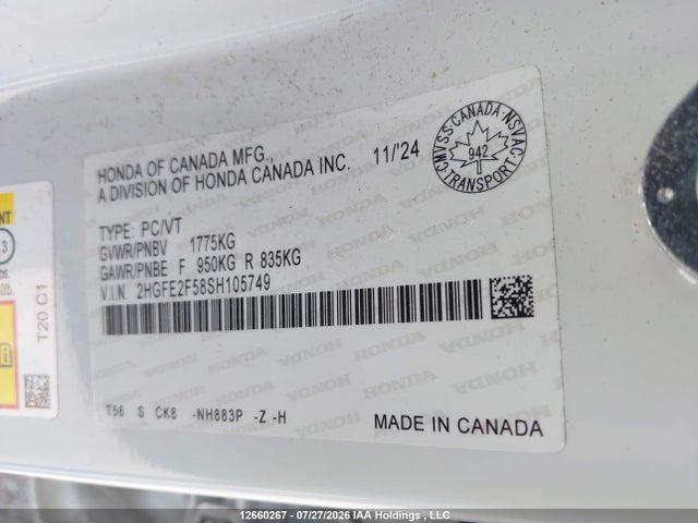 2HGFE2F58SH105749 Honda Civic Sport