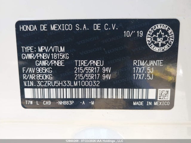 Honda HR-V LX 2020 3CZRU5H33LM100032 Image 9