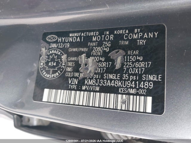 KM8J33A48KU941489 Hyundai Tucson Preferred
