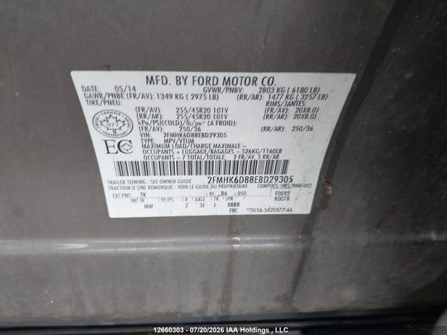 Продажа на аукционе авто 2014 Ford Flex Limited, vin: 2FMHK6D88EBD29305, номер лота: 12660303