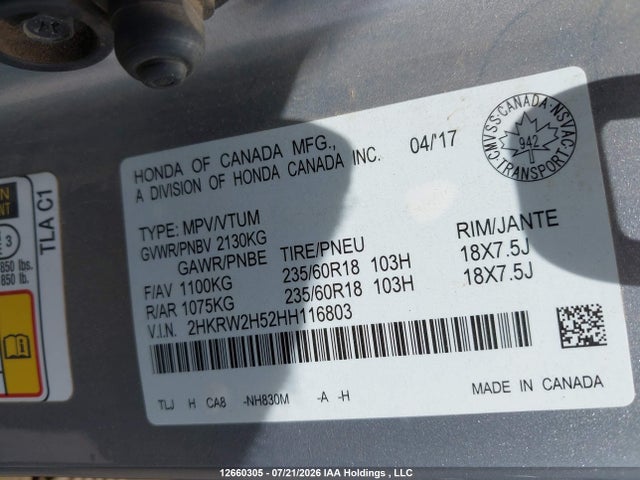 Honda CR-V EX 2017 2HKRW2H52HH116803 Image 9