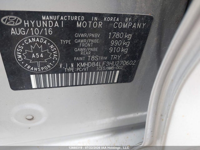 Aukcja sprzedaży 2017 Hyundai Elantra Se/value/limited, vin: KMHD84LF3HU270602, numer aukcji: 12660319