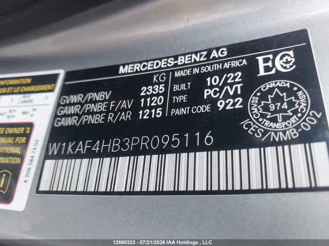 2023 Mercedes-benz C 300 4matic მანქანა იყიდება აუქციონზე, vin: W1KAF4HB3PR095116, აუქციონის ნომერი: 12660323