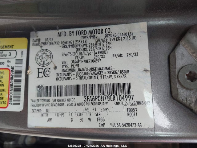 Ford FUSION SE 2014 3FA6P0H78ER104997 Image 9