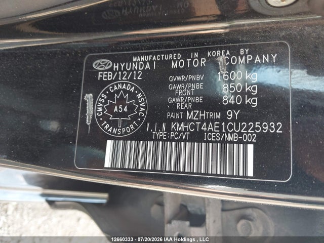 Продаж на аукціоні авто 2012 Hyundai Accent Gl, vin: KMHCT4AE1CU225932, номер лоту: 12660333