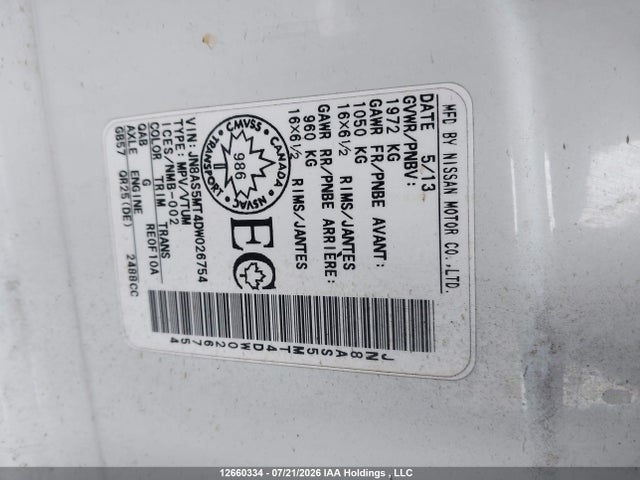 12660334 :رقم المزاد ، JN8AS5MT4DW026754 vin ، 2013 Nissan Rogue S/sv مزاد بيع