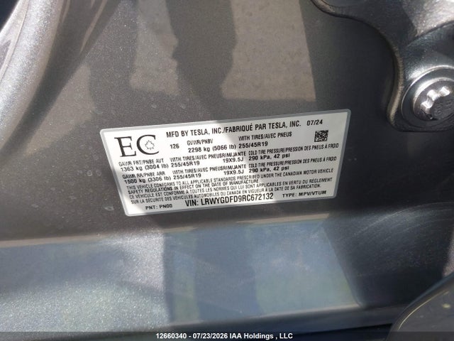Tesla Model Y Long Range/rwd 2024 LRWYGDFD9RC672132 Image 9