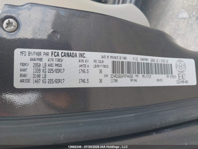Продажа на аукционе авто 2015 Dodge Grand Caravan Se/sxt, vin: 2C4RDGBGXFR744265, номер лота: 12660349