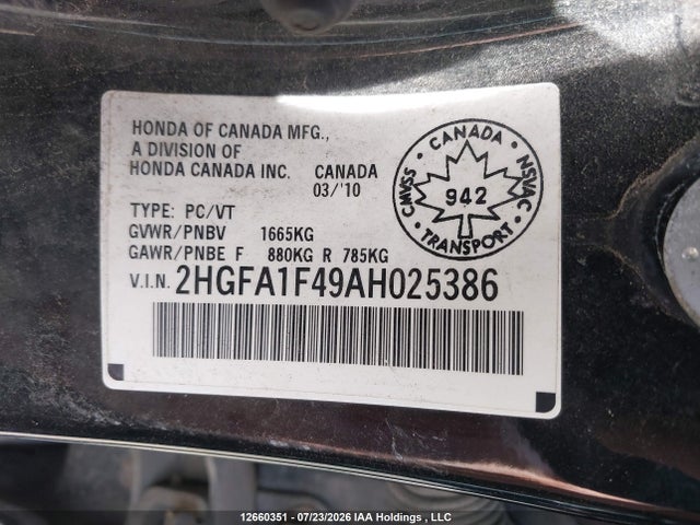 Продаж на аукціоні авто 2010 Honda Civic Dx-g, vin: 2HGFA1F49AH025386, номер лоту: 12660351