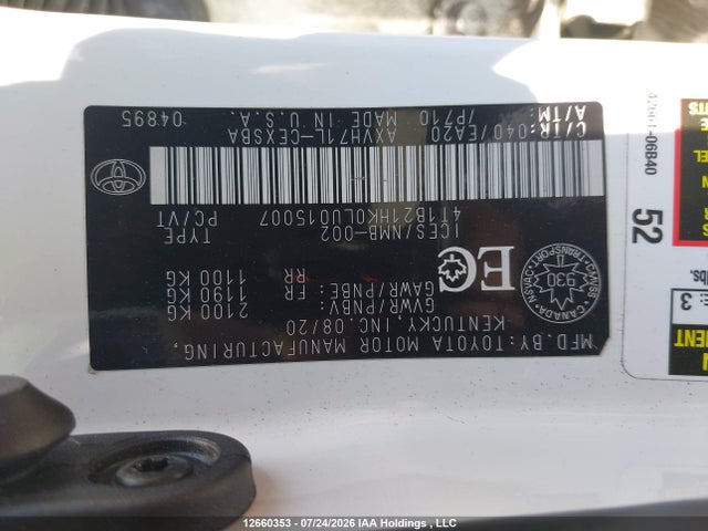 Продаж на аукціоні авто 2020 Toyota Camry Hybrid, vin: 4T1B21HK0LU015007, номер лоту: 12660353