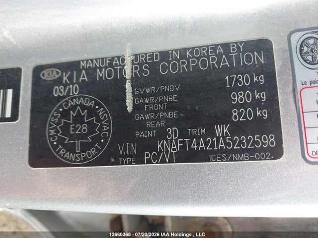 Продаж на аукціоні авто 2010 Kia Forte 2.0l Lx, vin: KNAFT4A21A5232598, номер лоту: 12660368