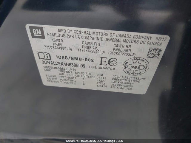 Chevrolet EQUINOX LT 2017 2GNALCEK4H6306099 Image 15
