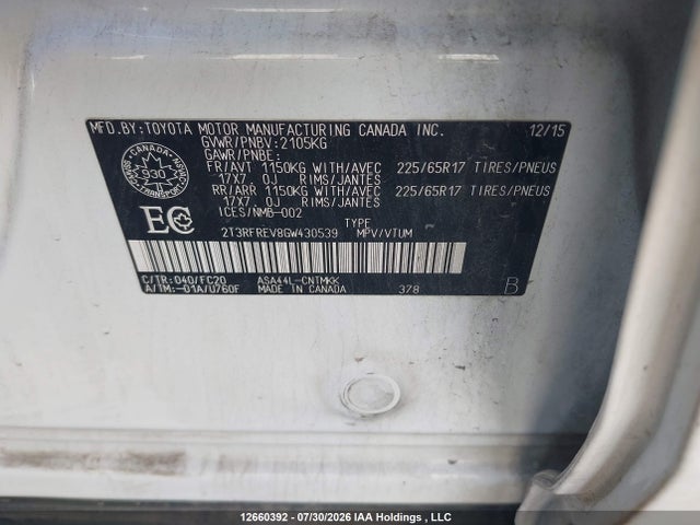 Toyota Rav4 Xle 2016 2T3RFREV8GW430539 Image 9