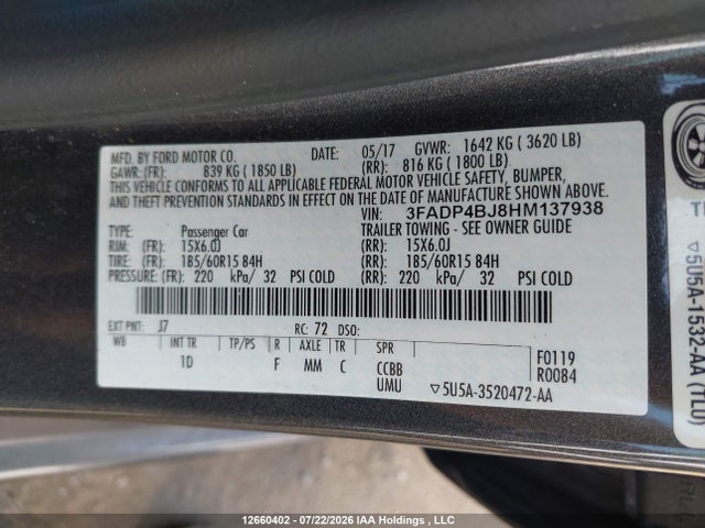 Продаж на аукціоні авто 2017 Ford Fiesta Se, vin: 3FADP4BJ8HM137938, номер лоту: 12660402