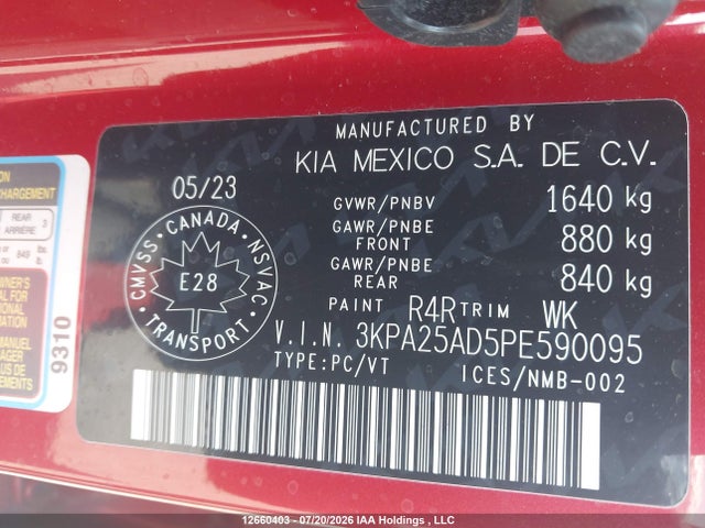 3KPA25AD5PE590095 KIA Rio Lx Premium/lx+