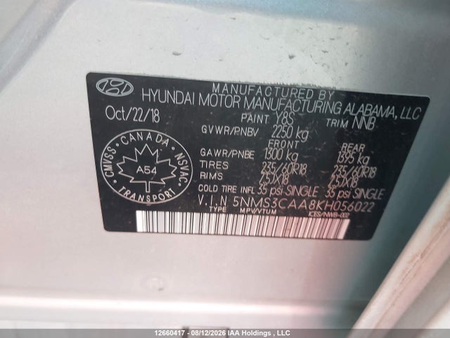 Hyundai Santa Fe 2019 5NMS3CAA8KH056022 Image 9