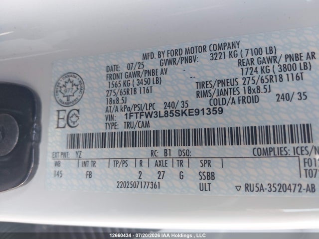 Ford F150 Xlt 2025 1FTFW3L85SKE91359 Image 9