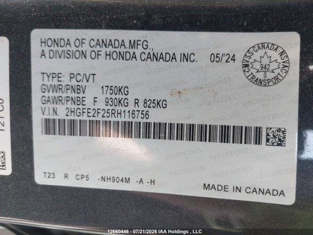 Honda Civic Lx-b 2024 2HGFE2F25RH116756 Image 9