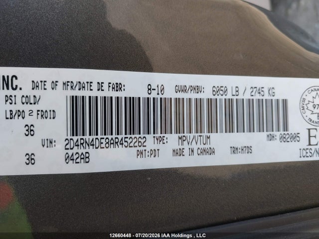 Auction sale of the 2010 Dodge Grand Caravan Se, vin: 2D4RN4DE8AR452262, lot number: 12660448