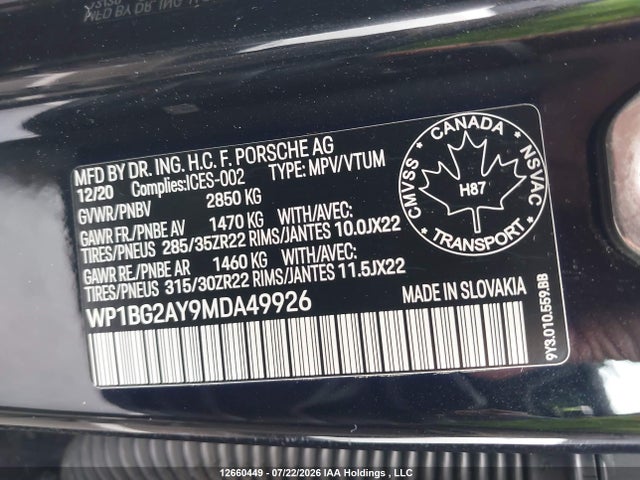 WP1BG2AY9MDA49926 Porsche Cayenne