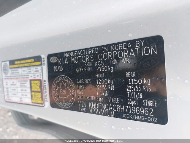 12660460 :رقم المزاد ، KNDPNCAC8H7196962 vin ، 2017 Kia Sportage Ex/ex Premium/ex Tech مزاد بيع