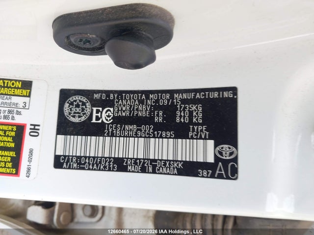 2T1BURHE9GC517895 Toyota Corolla S