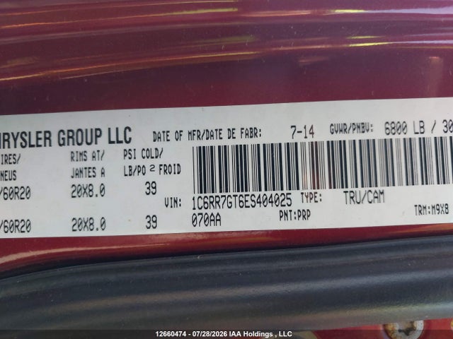 RAM 1500 Slt 2014 1C6RR7GT6ES404025 Image 9