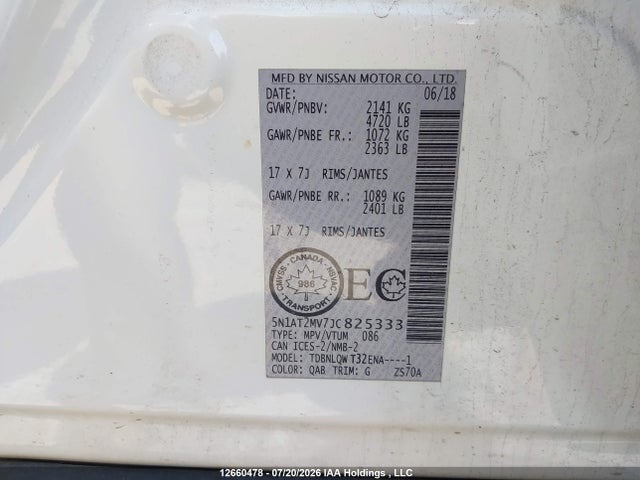 Продажа на аукционе авто 2018 Nissan Rogue Sv/sl, vin: 5N1AT2MV7JC825333, номер лота: 12660478