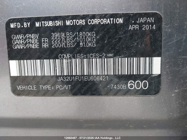 Auction sale of the 2014 Mitsubishi Lancer, vin: JA32U1FU1EU606421, lot number: 12660487