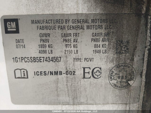 Продаж на аукціоні авто 2014 Chevrolet Cruze Lt, vin: 1G1PC5SB5E7434567, номер лоту: 12660491