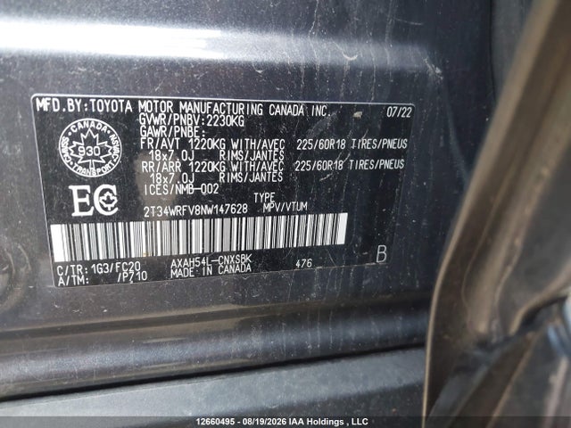 2T34WRFV8NW147628 Toyota Rav4 Hybrid Se