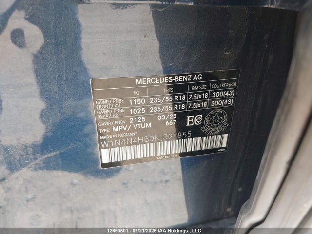 12660501 :رقم المزاد ، W1N4N4HB0NJ391855 vin ، 2022 Mercedes-benz Gla 250 4maitc مزاد بيع
