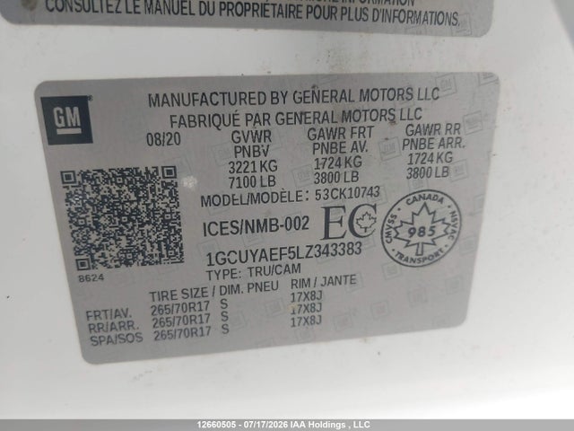 Chevrolet Silverado K1500 2020 1GCUYAEF5LZ343383 Image 9
