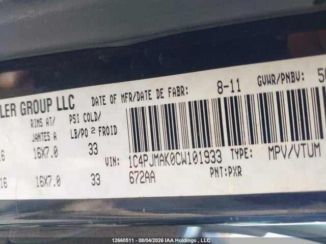 2012 Jeep Liberty Sport მანქანა იყიდება აუქციონზე, vin: 1C4PJMAK0CW101933, აუქციონის ნომერი: 12660511