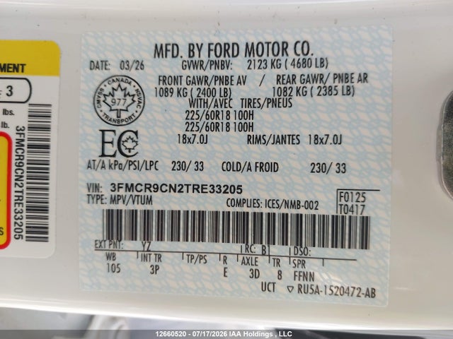 Продажа на аукционе авто 2026 Ford Bronco Sport Outer Banks, vin: 3FMCR9CN2TRE33205, номер лота: 12660520